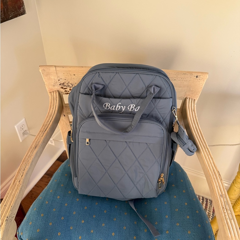 Quilted Blue Backpack with Pockets